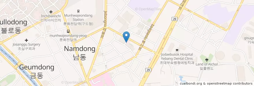 Mapa de ubicacion de 치과병원 en 대한민국, 전라남도, 광주, 동구.