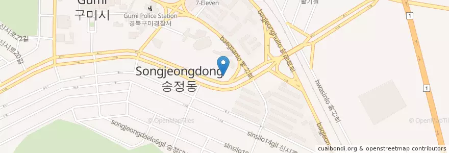 Mapa de ubicacion de KDB산업은행 구미지점 en كوريا الجنوبية, 경상북도, 구미시.