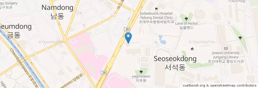 Mapa de ubicacion de 엔제리너스 en 대한민국, 전라남도, 광주, 동구.
