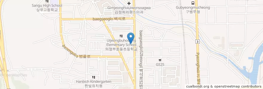 Mapa de ubicacion de 호원병원 en 大韓民国, 京畿道, 議政府市.
