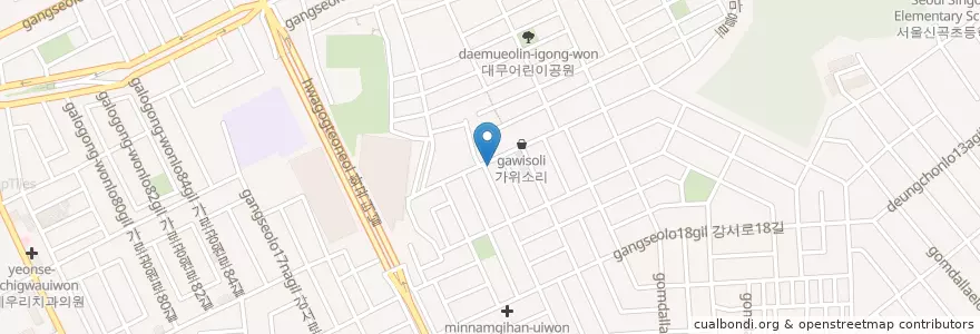Mapa de ubicacion de 까치약국 en 大韓民国, ソウル, 江西区, 화곡8동.