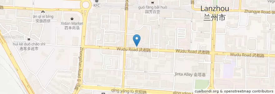 Mapa de ubicacion de 那蓝CUISINE en 中国, 甘肃省, 兰州市, 城关区, 张掖路街道.