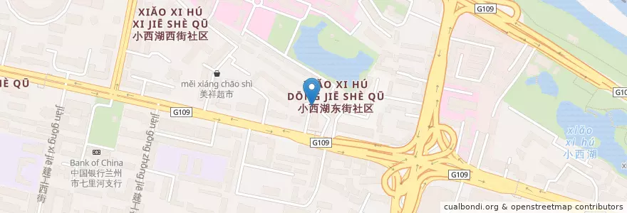Mapa de ubicacion de 西湖后街农贸 en China, Gansu, 兰州市 (Lanzhou), 七里河区, 西湖街道.