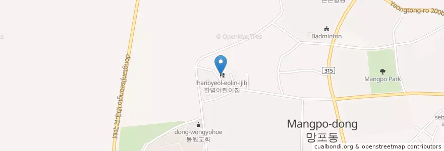 Mapa de ubicacion de 한별어린이집 en Coreia Do Sul, Gyeonggi, 수원시, 영통구.