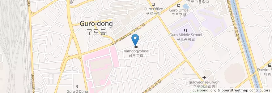 Mapa de ubicacion de 남도교회 en Coreia Do Sul, Seul, 구로구, 구로2동.