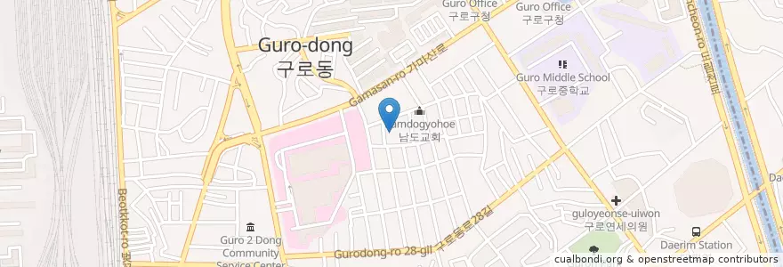 Mapa de ubicacion de 가마산 명화사 en Corea Del Sud, Seul, 구로구, 구로2동.