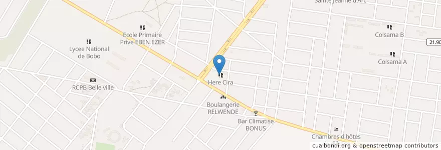 Mapa de ubicacion de Here Cira en Burquina Faso, Hauts-Bassins, Houet.