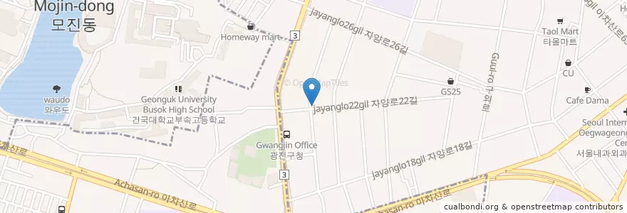 Mapa de ubicacion de 면면면 en Corea Del Sur, Seúl, 광진구, 구의1동.