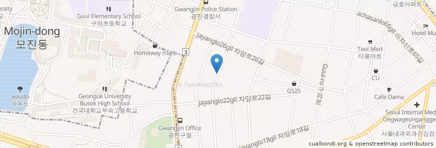 Mapa de ubicacion de 최고집 풍천장어 en کره جنوبی, سئول, 광진구, 구의1동.