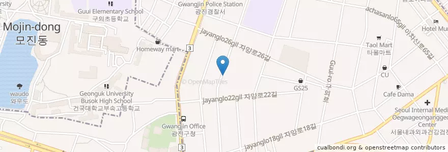 Mapa de ubicacion de 부어치킨 en Korea Selatan, 서울, 광진구, 구의1동.