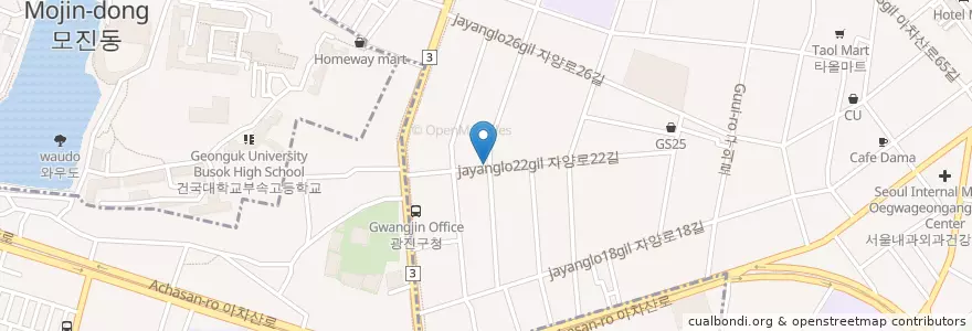 Mapa de ubicacion de 경회루 en 대한민국, 서울, 광진구, 구의1동.