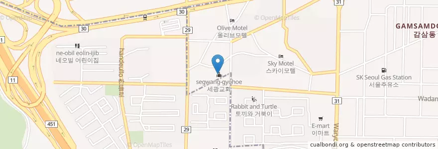 Mapa de ubicacion de 세광교회 en Corée Du Sud, Daegu, 달서구, 장기동, 감삼동.