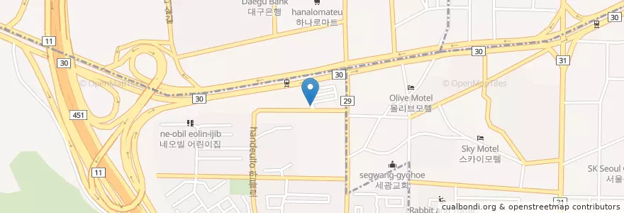 Mapa de ubicacion de 용산환승주차장 관리소 en Güney Kore, Daegu, 달서구, 장기동.