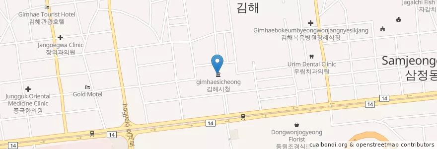 Mapa de ubicacion de 김해시청 en Corea Del Sur, Gyeongsang Del Sur, 김해시.