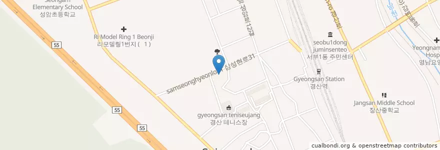 Mapa de ubicacion de 옥산교회 en 대한민국, 경상북도, 경산시, 서부1동.