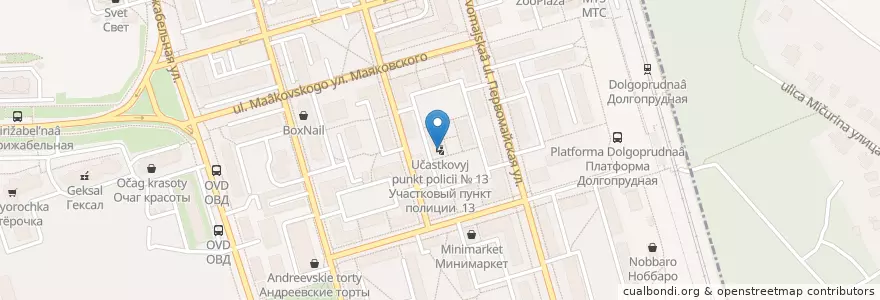 Mapa de ubicacion de Участковый пункт полиции № 13 en Rusia, Distrito Federal Central, Óblast De Moscú, Городской Округ Долгопрудный.