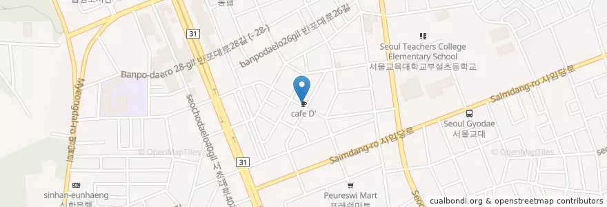 Mapa de ubicacion de cafe D' en كوريا الجنوبية, سول, 서초구, 서초3동, 서초동.