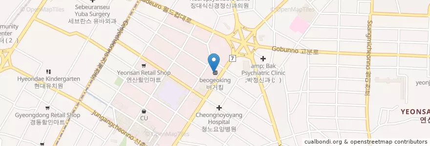 Mapa de ubicacion de 버거킹 en كوريا الجنوبية, بسان, 연제구, 거제동, 연산동.