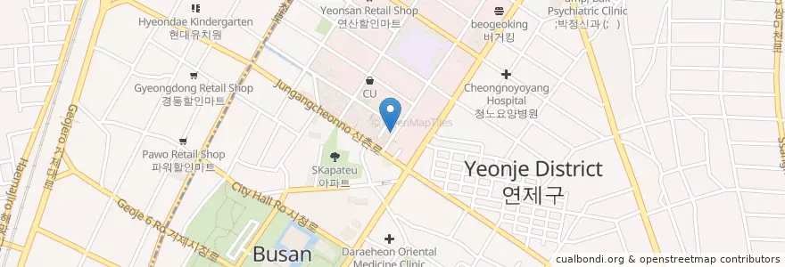 Mapa de ubicacion de 화로숯불갈비 en 대한민국, 부산, 연제구, 거제동.