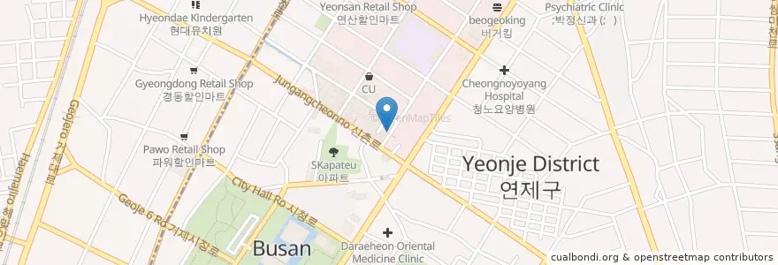 Mapa de ubicacion de 돼지국밥 en 대한민국, 부산, 연제구, 거제동.