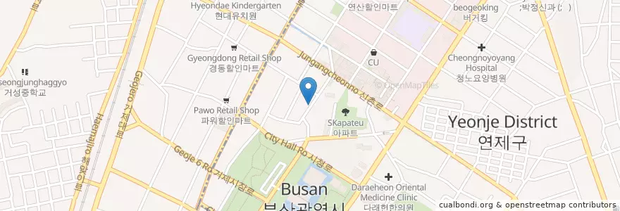 Mapa de ubicacion de 가자미회전문점 en 대한민국, 부산, 연제구, 거제동.