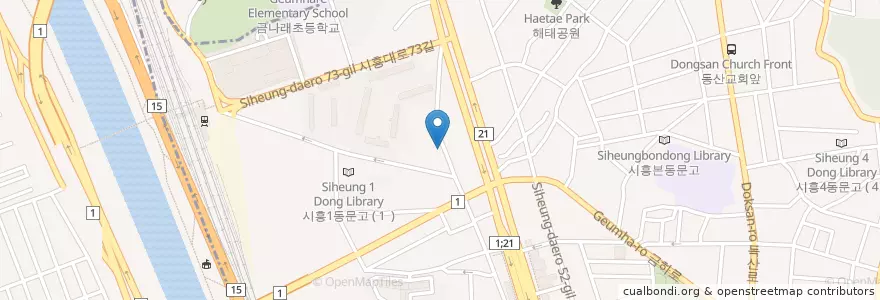 Mapa de ubicacion de 막회무침나라 en Corée Du Sud, Séoul, 금천구, 시흥1동.