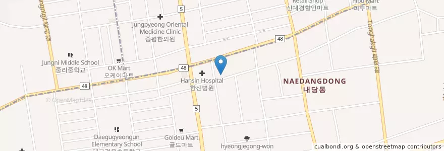 Mapa de ubicacion de 성주골옻닭 en Zuid-Korea, Daegu, 서구, 내당동.