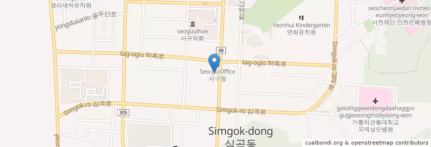 Mapa de ubicacion de 스타벅스 en Corée Du Sud, Inchon, 서구, 연희동.