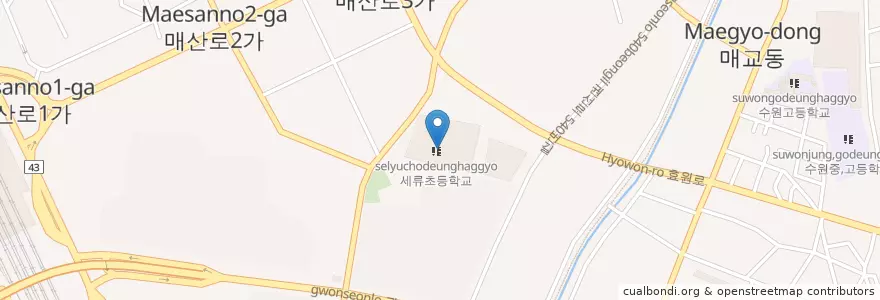 Mapa de ubicacion de 세류초등학교 en Coreia Do Sul, Gyeonggi, 수원시.