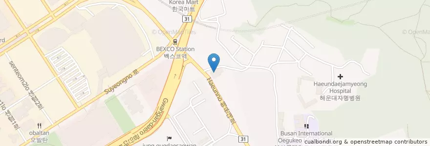 Mapa de ubicacion de 롯데리아 센텀프라자빌딩점 en 대한민국, 부산, 해운대구, 우동.