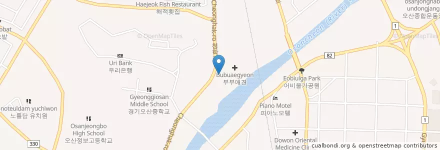 Mapa de ubicacion de 개나리주유소 en 韩国/南韓, 京畿道, 烏山市.