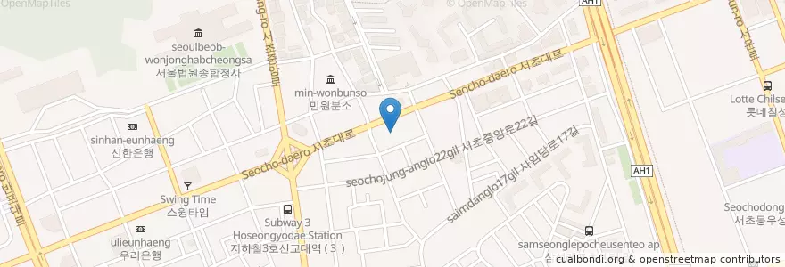 Mapa de ubicacion de 맥도날드 en Güney Kore, Seul, 서초구, 서초1동, 서초동.