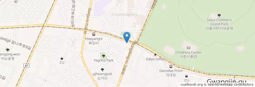 Mapa de ubicacion de KFC en 대한민국, 서울, 광진구.