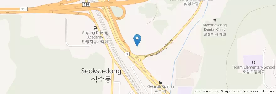 Mapa de ubicacion de 한마음선원 en Südkorea, Gyeonggi-Do, 안양시, 만안구.