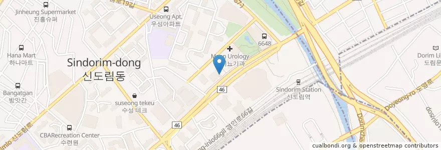 Mapa de ubicacion de 커핀그루나루 en South Korea, Seoul, Sindorim-Dong.