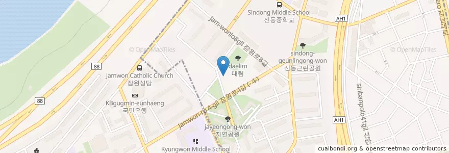 Mapa de ubicacion de 늘푸른교회 en 대한민국, 서울, 서초구, 잠원동.