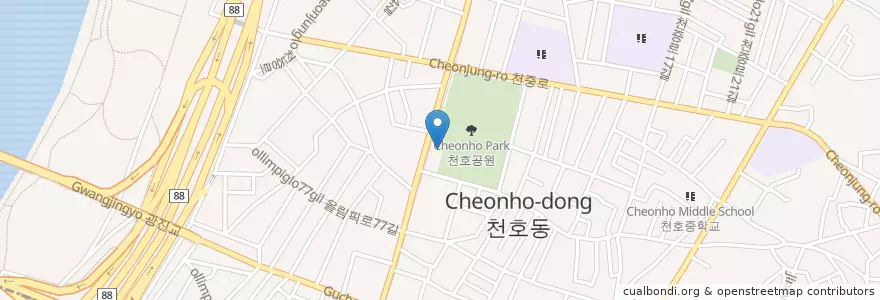 Mapa de ubicacion de 강동구립 해공도서관 en Zuid-Korea, Seoel, 강동구, 천호동, 천호2동.