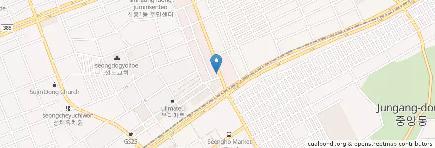 Mapa de ubicacion de 파리바게뜨 신흥중앙점 en 대한민국, 경기도, 중원구.