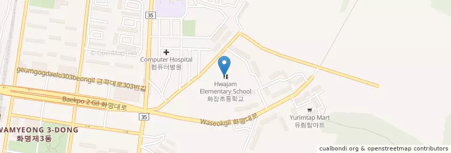 Mapa de ubicacion de Hwajam Elementary School en South Korea, Busan, Buk-Gu, Hwamyeong-Dong.
