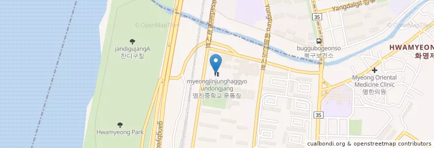 Mapa de ubicacion de 명진중학교 운동장 en Coreia Do Sul, Busan, 북구.