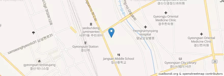 Mapa de ubicacion de 경산성당 en 大韓民国, 慶尚北道, 慶山市, 서부1동.