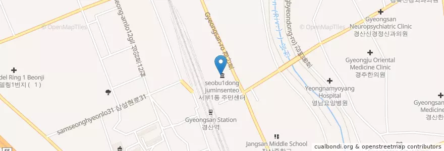 Mapa de ubicacion de 서부1동 주민센터 en Corea Del Sur, Gyeongsang Del Norte, 경산시, 서부1동.