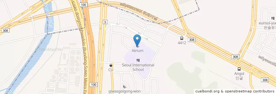 Mapa de ubicacion de 서울국제학교 en 대한민국, 경기도, 수정구.