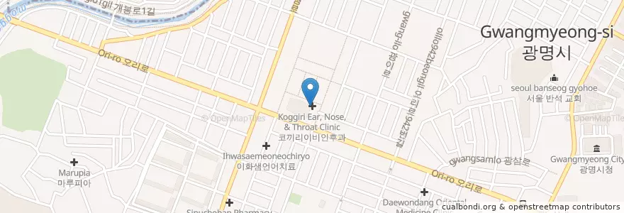 Mapa de ubicacion de 코끼리이비인후과 en 大韓民国, 京畿道, 光明市.