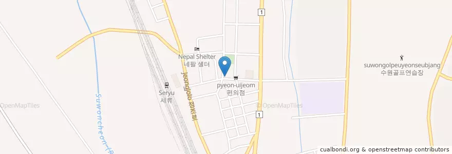 Mapa de ubicacion de 새수원리빙타운 지하주차장 en Güney Kore, 경기도, 수원시, 권선구.