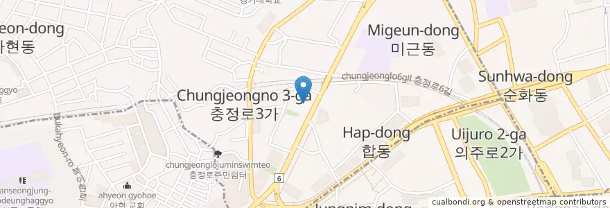 Mapa de ubicacion de 우리은행 en South Korea, Seoul, Seodaemun-Gu, Chunghyeon-Dong.