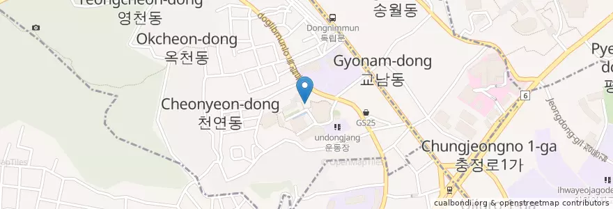 Mapa de ubicacion de 팔각정 en South Korea, Seoul, Seodaemun-Gu, Cheonyeon-Dong.
