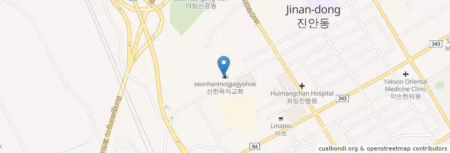 Mapa de ubicacion de 선한목자교회 en 대한민국, 경기도, 화성시.