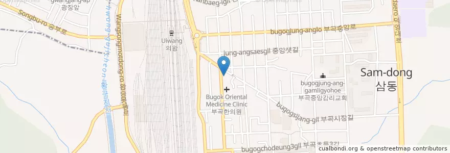 Mapa de ubicacion de 부곡신협 본점 en South Korea, Gyeonggi-Do, Uiwang-Si, Bugok-Dong.