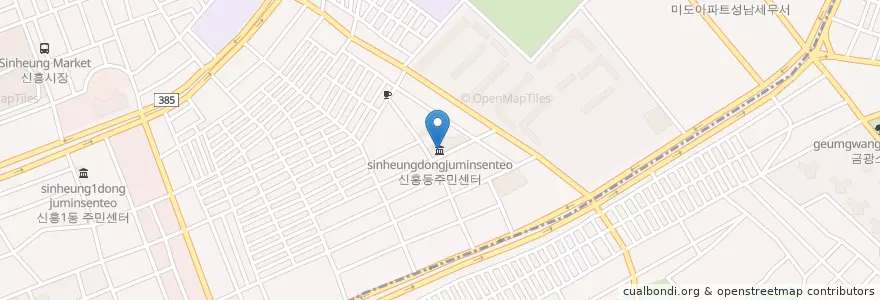 Mapa de ubicacion de 신흥동주민센터 en كوريا الجنوبية, 경기도, 수정구.